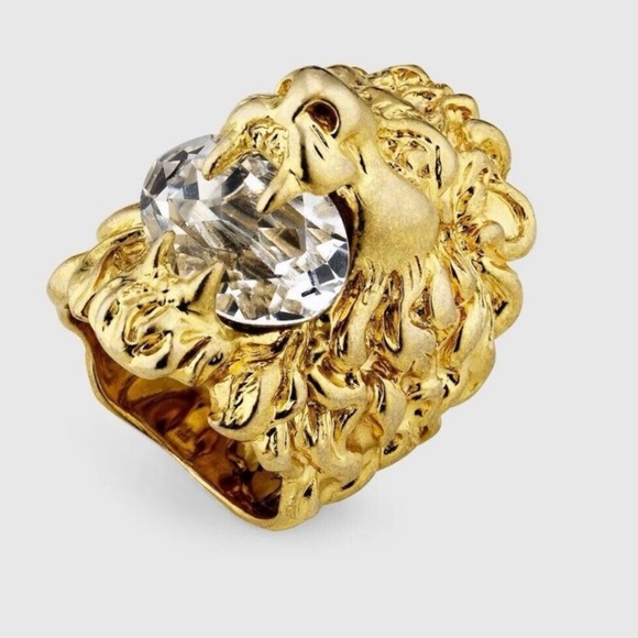 Gucci Other - Gucci Gold Lion Ring with Clear Crystal